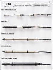 3M Pen Assembly ( Medical Application ) Assembly utilizes copper tube for maximum shielding. Part is then overmolded to seal from moisture and to provide light weight and  maximum strain relief